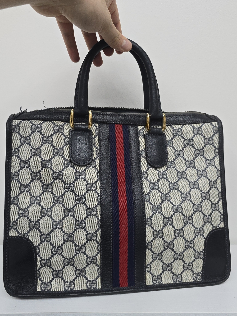Gucci Navy/Red GG Canvas Top-Handle Men’s Bag